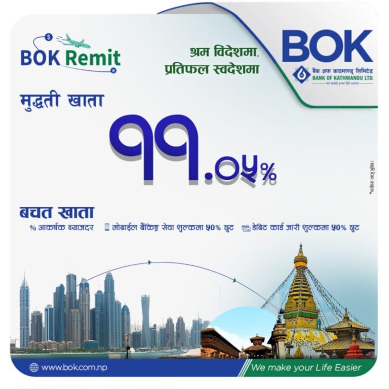 बैंक अफ काठमाण्डूको बिओके रेमिट बचत तथा मुद्दती खाता सार्वजनिक