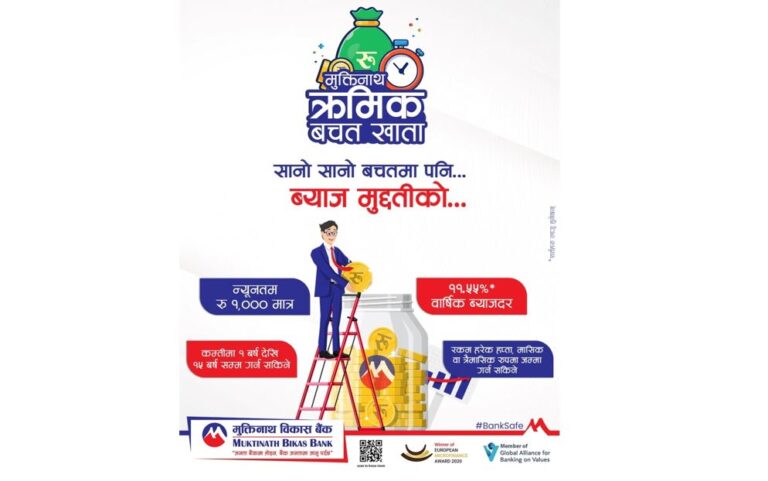 मुक्तिनाथ विकास बैंकको क्रमिक बचत खातामा मुद्दती खाताको ब्याज