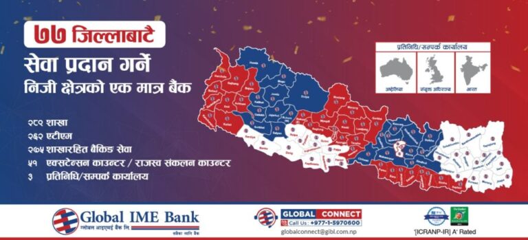 ग्लोबल बन्यो ७७ वटै जिल्लामा शाखा विस्तार गर्ने निजी क्षेत्रको पहिलो बैंक