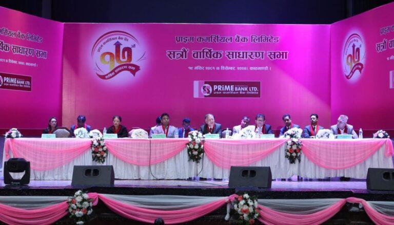 प्राइम बैंकले ५ प्रतिशत नगद लाभांश दिने