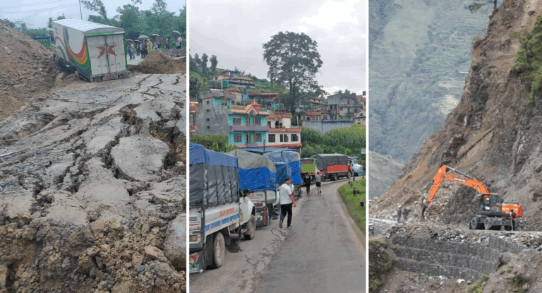 अविरल वर्षाका कारण नारायणगढ-मुग्लिन र मुग्लिन-नागढुंगा सडकखण्ड अवरुद्ध, यात्रुहरुलाई सास्ती