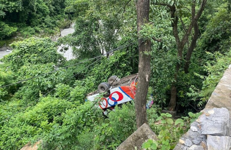 पृथ्वीराजमार्गको ऐनापहरामा बस दुर्घटना