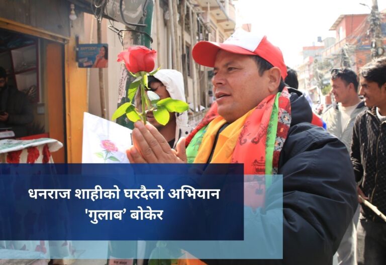 धनराज शाहीकाे घरदैलो अभियान ‘गुलाब’ बोकेर
