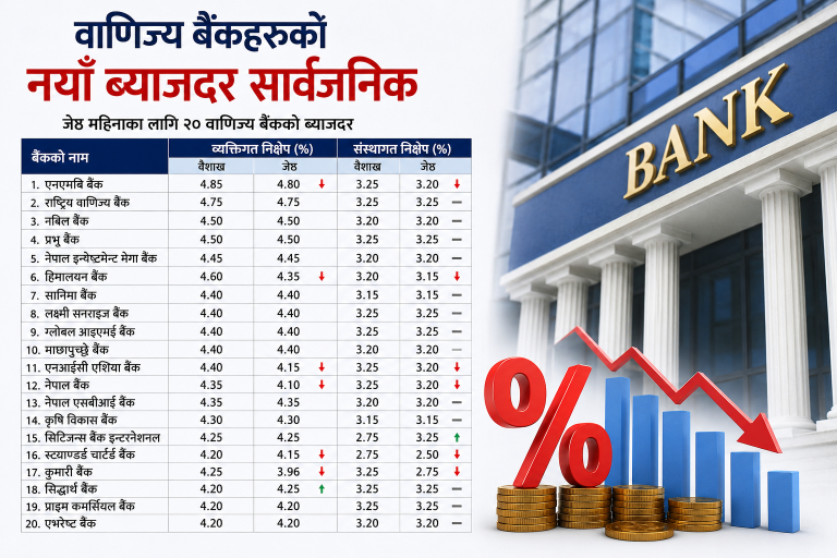 सावर्जनिक भयाे वाणिज्य बैंकहरुको नयाँ ब्याजदर